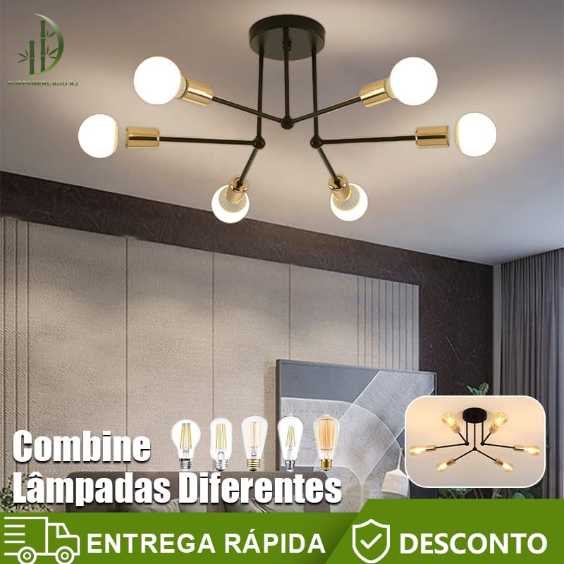 Luminária de teto moderna nórdica com seis braços, estilo industrial, alumínio e dourado, para sala de jantar ou quarto
