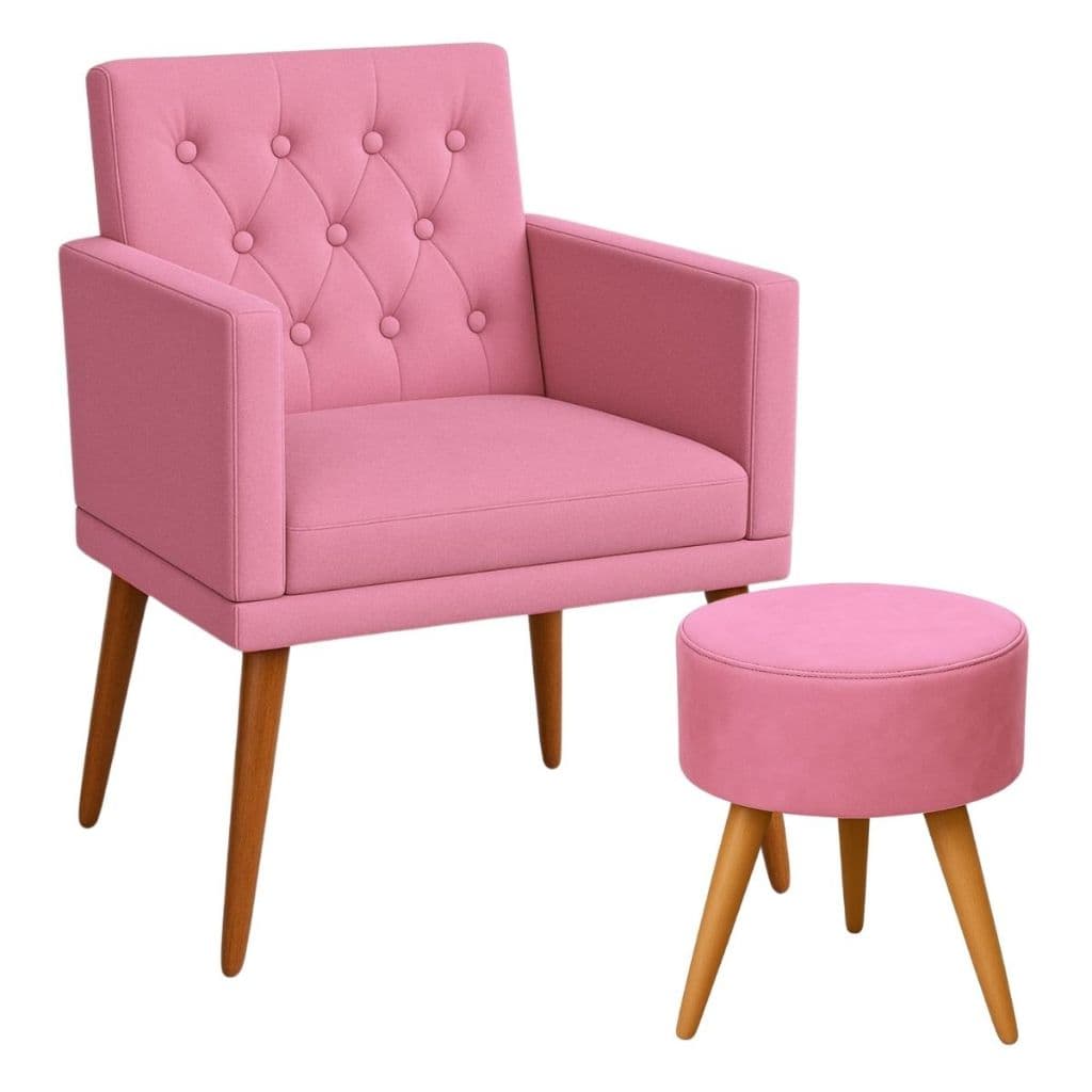 Poltrona Decorativa com Puff Escritório Sala de espera Resistente Recepção Sala de Estar Manicure