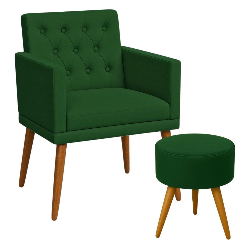 Poltrona Decorativa com Puff para Escritório Recepção Sala de espera Sala de Estar Manicure