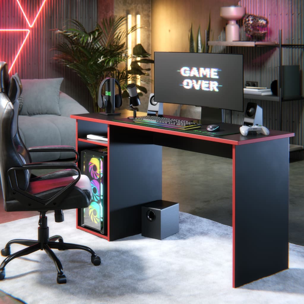Mesa Gamer Hunder 115cm para PC com Nicho CPU MDF MDP Preta Escrivaninha Gamer para Home Office