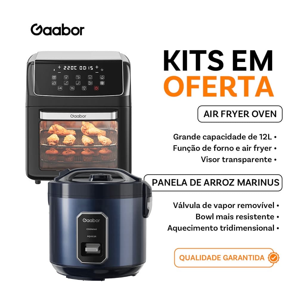 Kit oferta Gaabor com Air Fryer Oven Elétrica 12L e Panela de Arroz Marinus