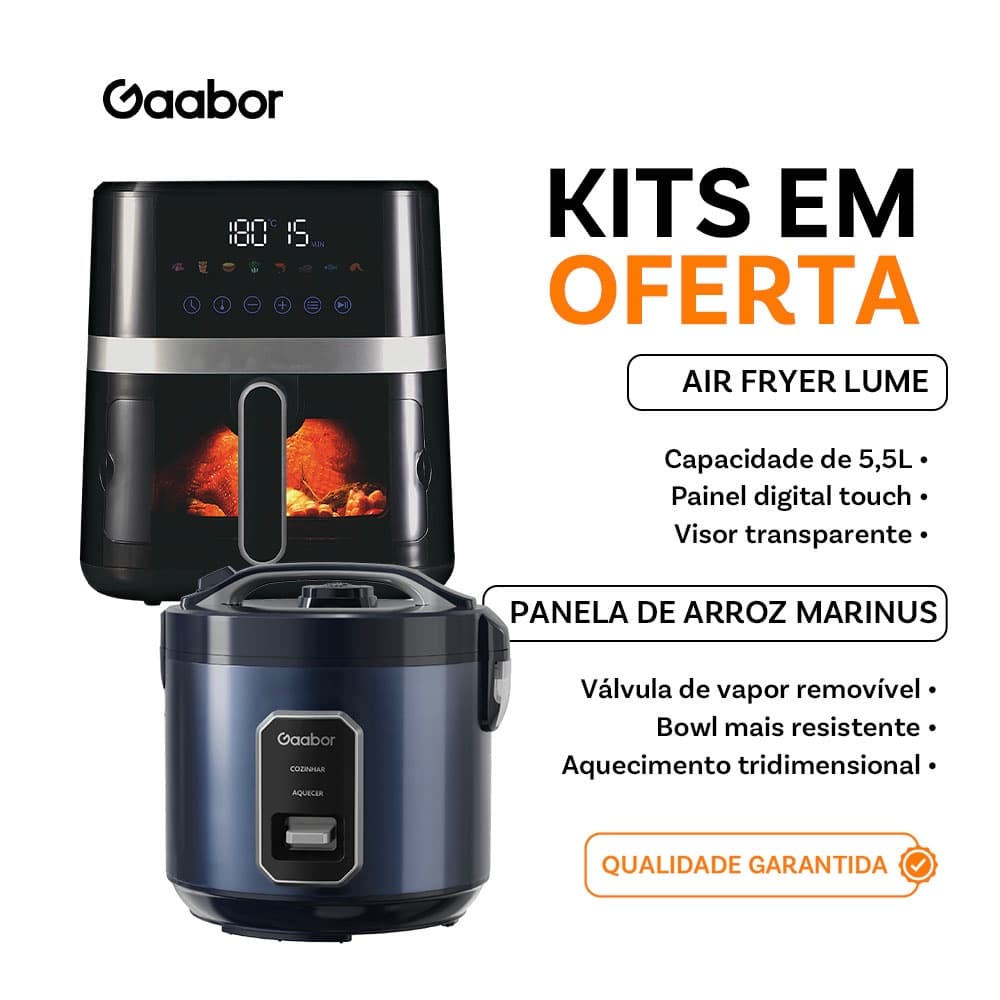 Combo Gaabor Fritadeira Elétrica 5.5L Digital Preto e Panela de Arroz Marinus Azul