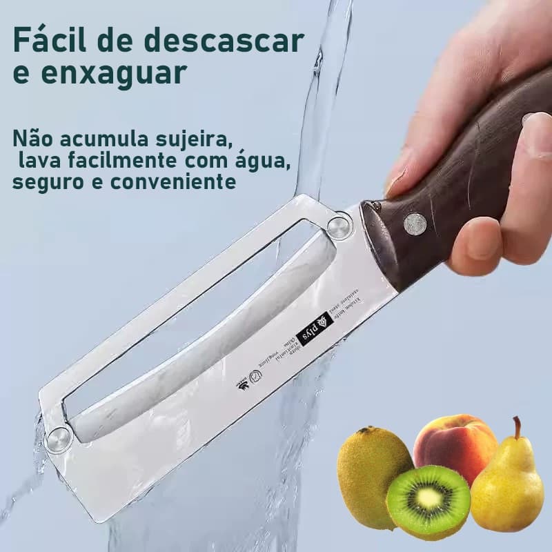 Faca multifuncional para descascar frutas com cabo de madeira e lâmina de aço inoxidável