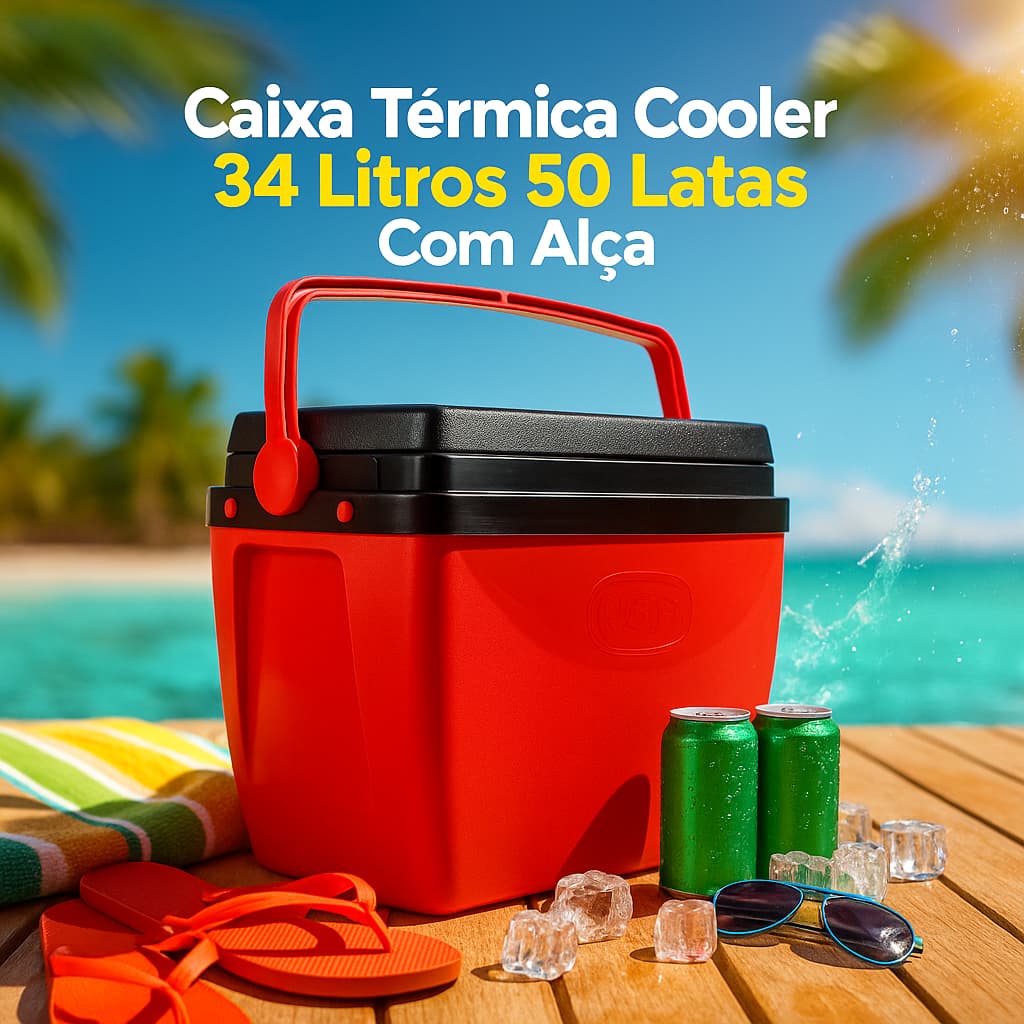 Caixa Térmica Cooler 34 Litros 50 Latas Com Alça