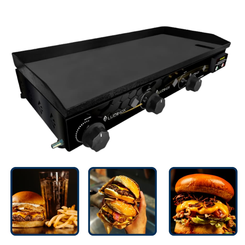 Chapa Lanche Gourmet 70x30 PROFISSIONAL BLACK Industrial Profissional A Gás 5mm