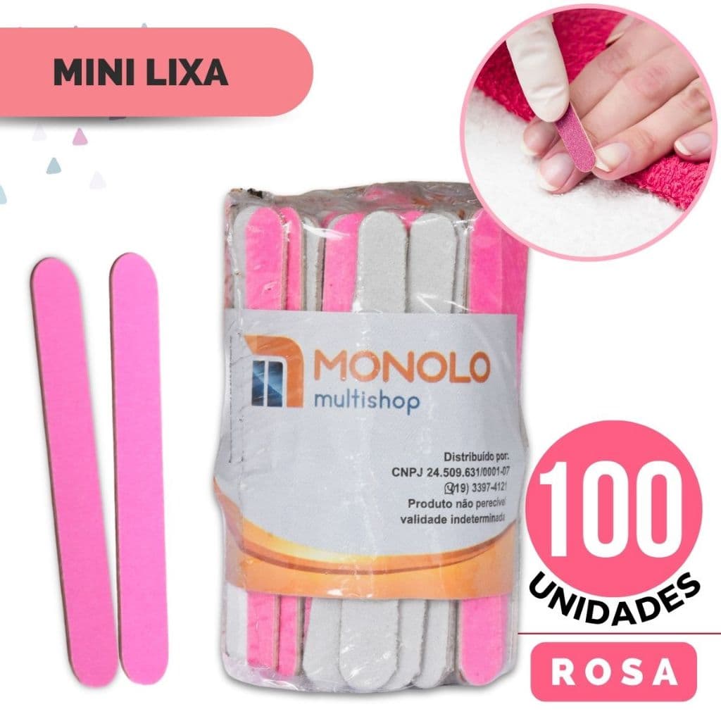 100 Lixas Unha Mini Descartáveis Manicure Pedicure Cutícula Salão Mimo Brinde Outubro Rosa Monolo