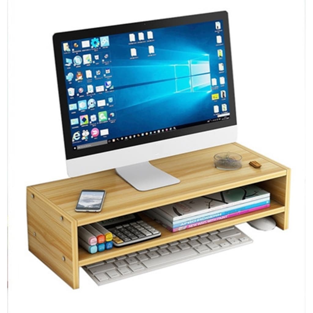 Suporte ergonômico para mesa com monitor, teclado, mouse e livros