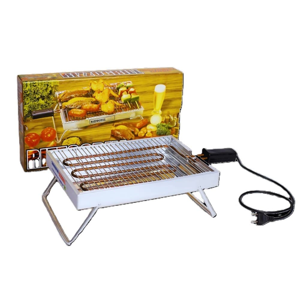 Churrasqueira Elétrica Portátil Gourmet Grande Rizzogrill 40cm Grill branca com grelha de arame