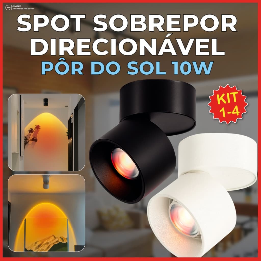 Spot Sobrepor Spot Preto ou Branco Pôr do Sol 10W Luminária de Teto Dobrável Ajustável Bivolt
