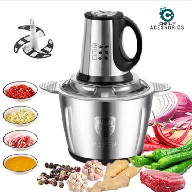 Picador De Alimentos 2L 3L Moedor Elétrico Triturador Potente Carne Legumes Temperos Inox 110v