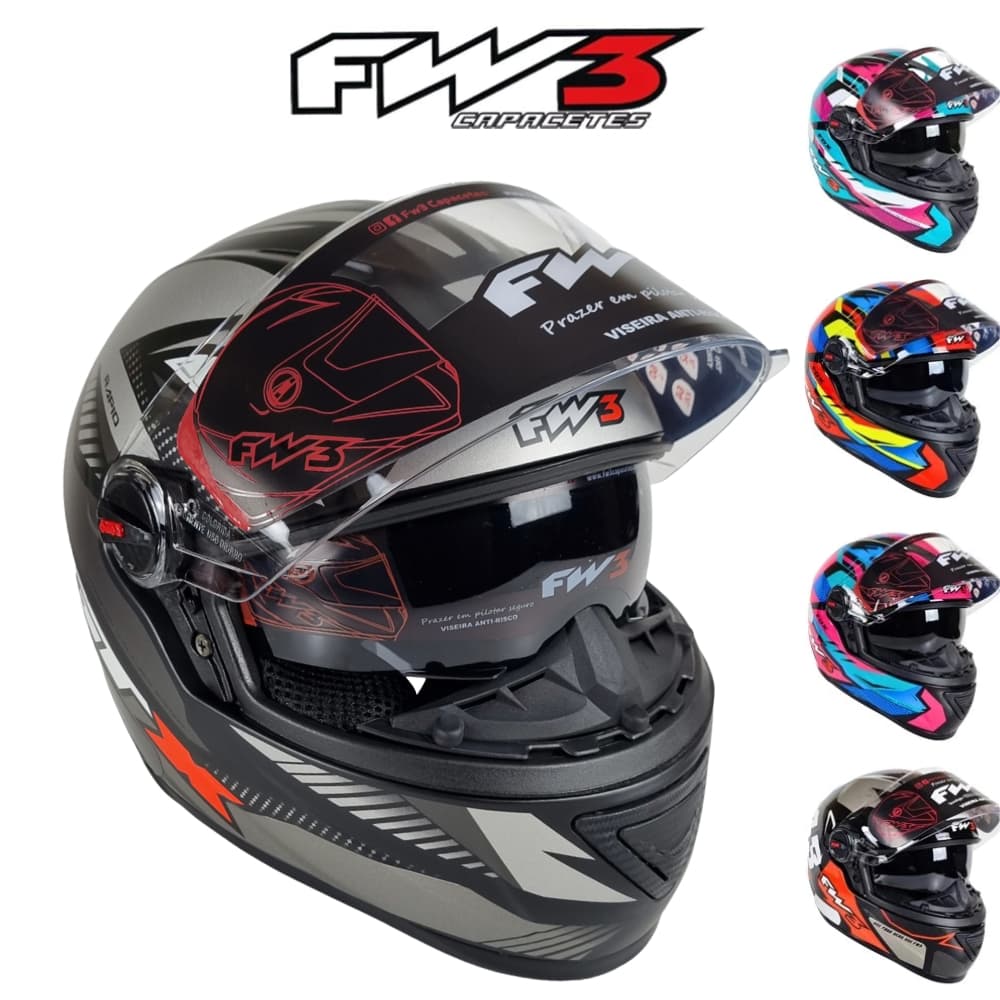 Capacete Fechado FW3 com viseira interna UV + narigueira Alta GTX FOX