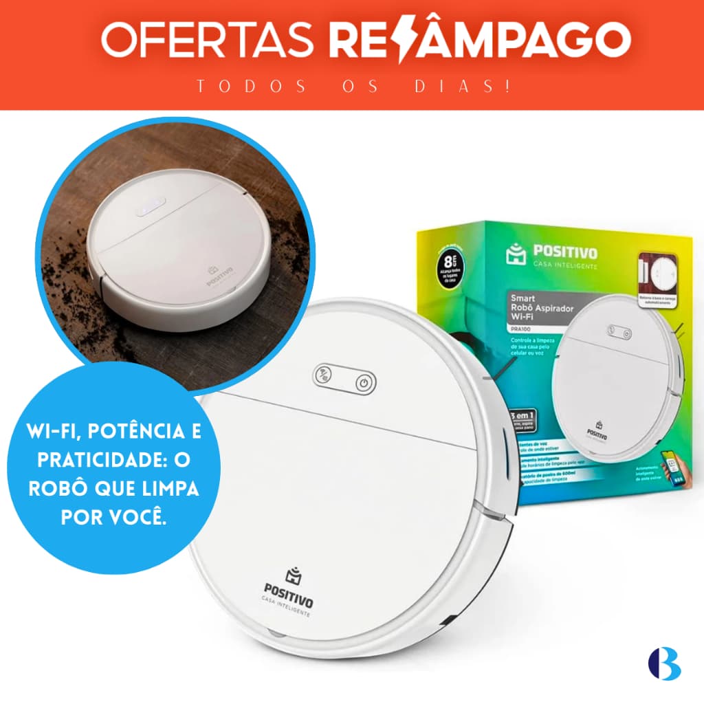 Smart Robô Aspirador Wi-Fi 3 em 1 Inteligente Positivo - Limpeza Automática com Tecnologia Wi-Fi