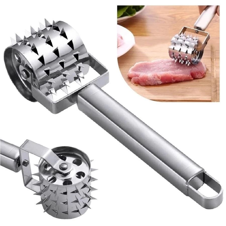 Amaciador de carne manual em aço inox com rolo de espinhos para amolecer carne