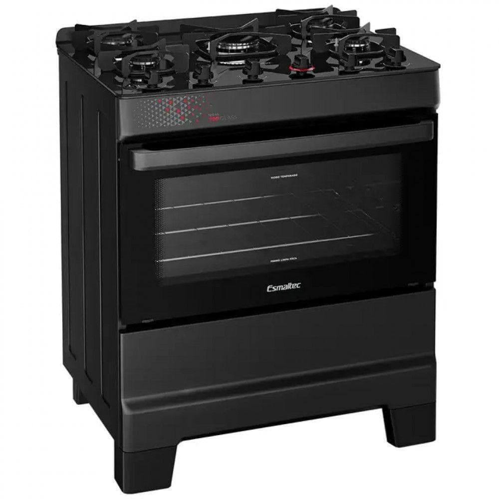 Fogão Esmaltec Ideal Top Glass 5 Bocas T5vap 5126 Acendimento Automático Preto Bivolt
