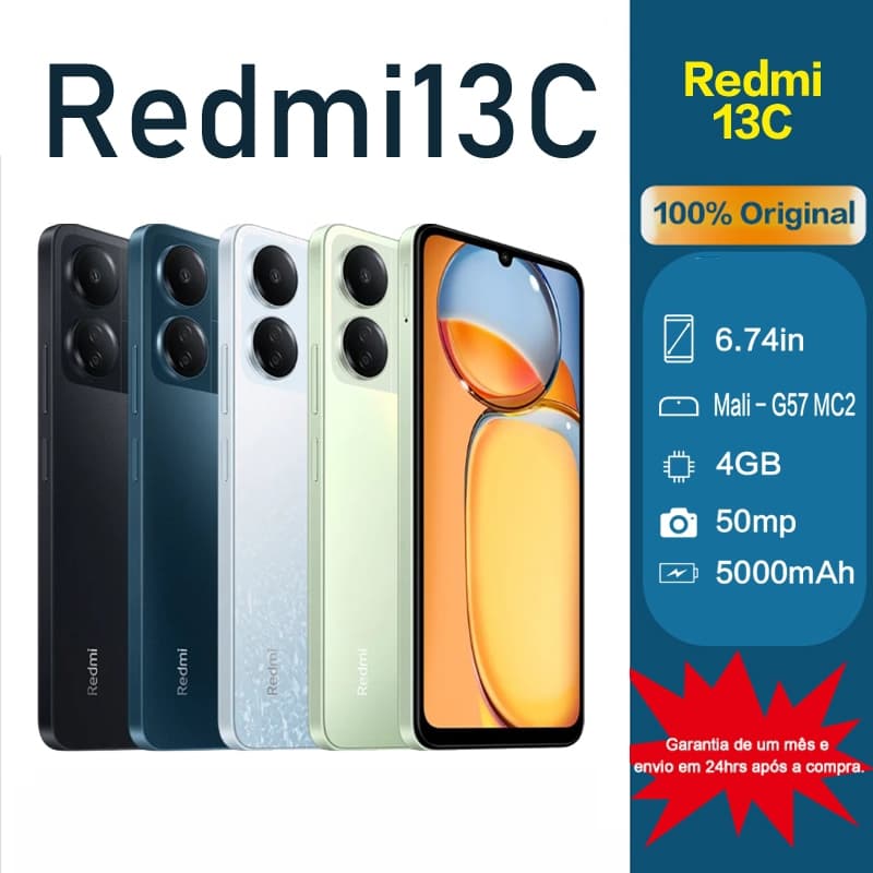 Smartphone Xiaomi Redmi 13C 128GB/256GB Dual Chip Tela 6,74'' 50MP Bateria 5000mAh