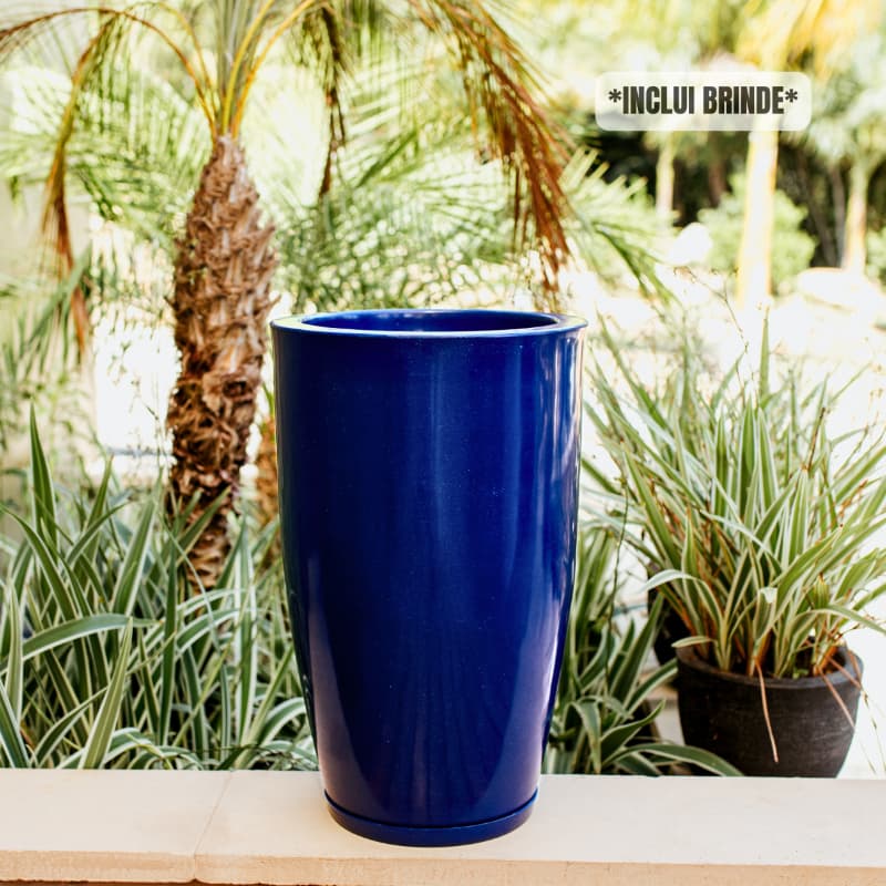Vaso grande azul polietileno marmorizado brilhante para plantas