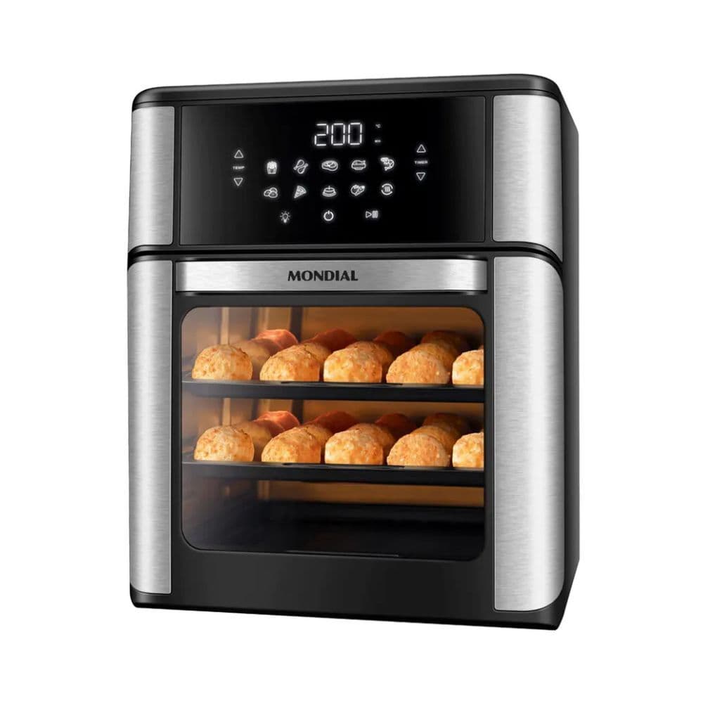 Fritadeira elétrica Mondial Air Fryer Oven 12L 2000W AFON-I Inox Preto com pães assados