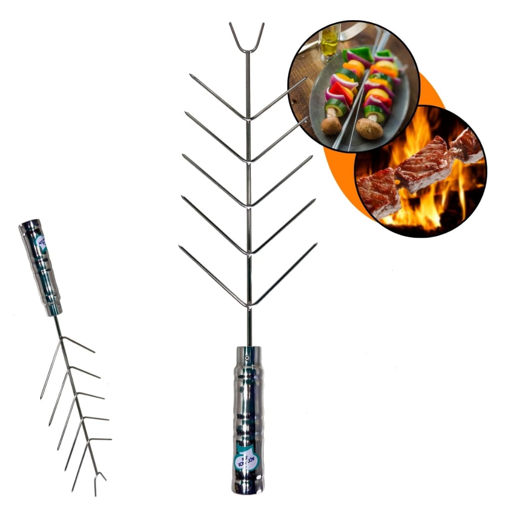 Espeto Espinha de Peixe Aço Inox com Suporte para Grill