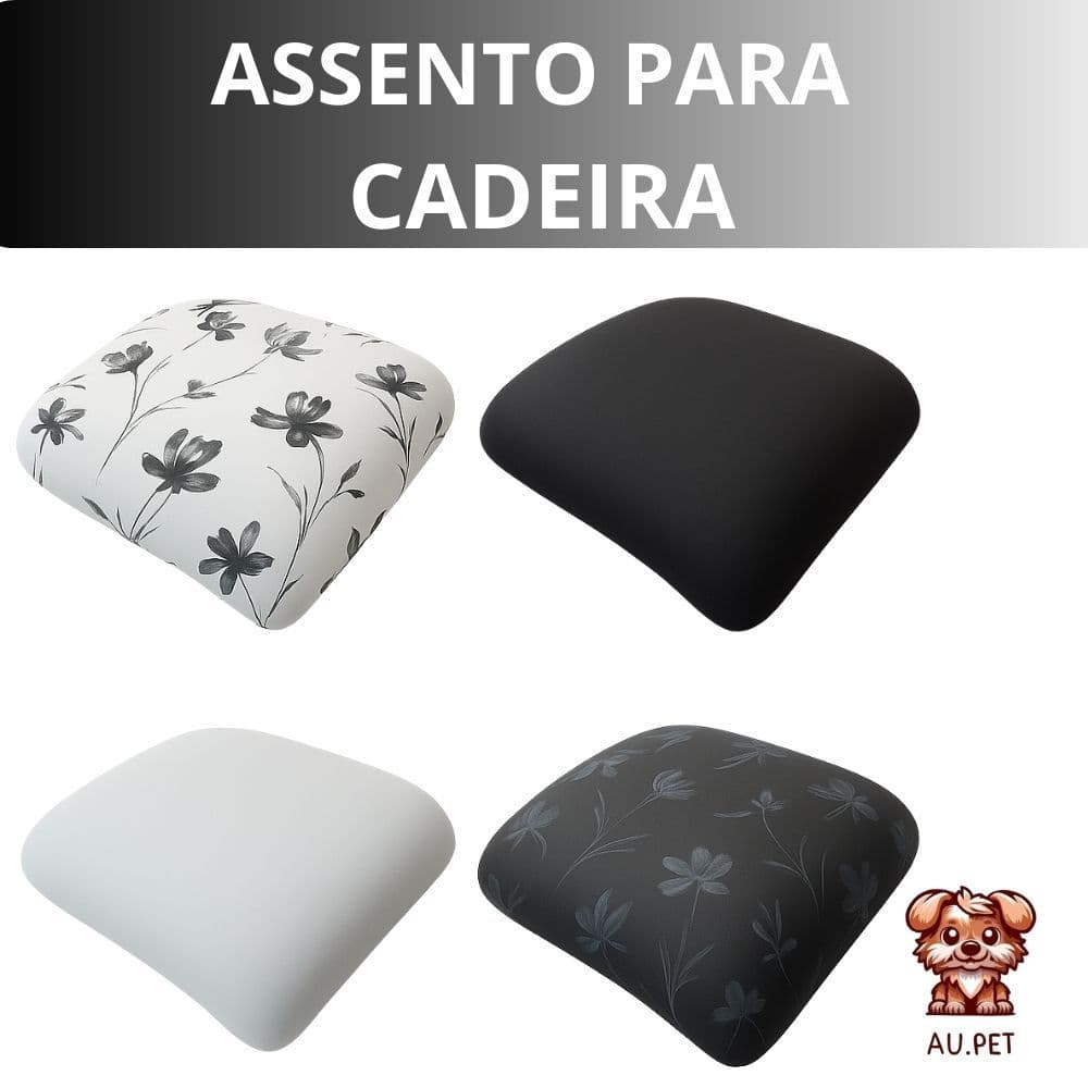 Almofadas de assento retangulares para cadeira, conjunto com opções de cores e padrões, preto e branco.