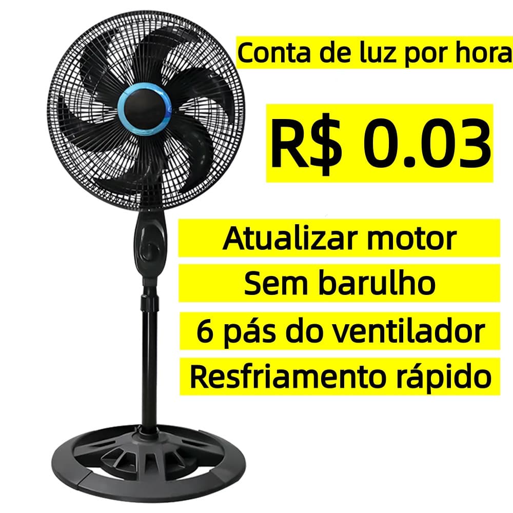Ventilador de Pé 6 Pás - Fluxo de Ar Forte e Econômico - 3 Velocidades - 110V/220V
