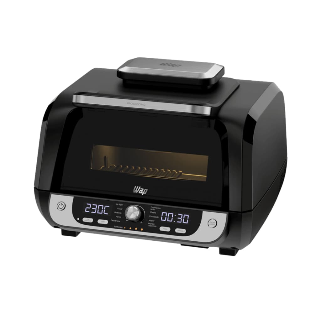 Fritadeira elétrica sem óleo Wap Digital 12 em 1, 10L, preta e prata, controle de temperatura até 230°C