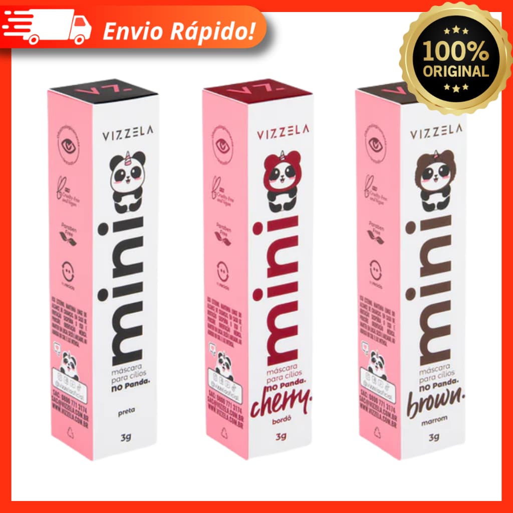 Mini Máscaras de Cílios No Panda Vizzela 3g - Preta, Marrom e Vermelha