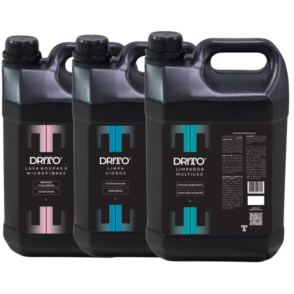 Kit 3 Produtos Limpeza Profissional Dritto 5L - Lava Roupas, Limpa Vidros e Multiuso