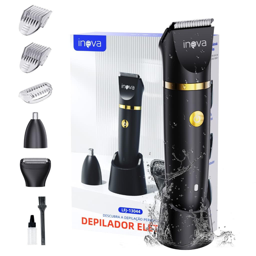 Inova 3 Em 1 Aparador de pelos Masculino Máquina de cortar cabelo com À Prova D'Água e Base para Áreas Íntimas e Axilas