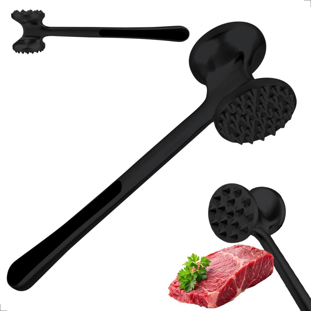 Martelo de carne profissional preto com espinhos e liso para amaciamento e batida