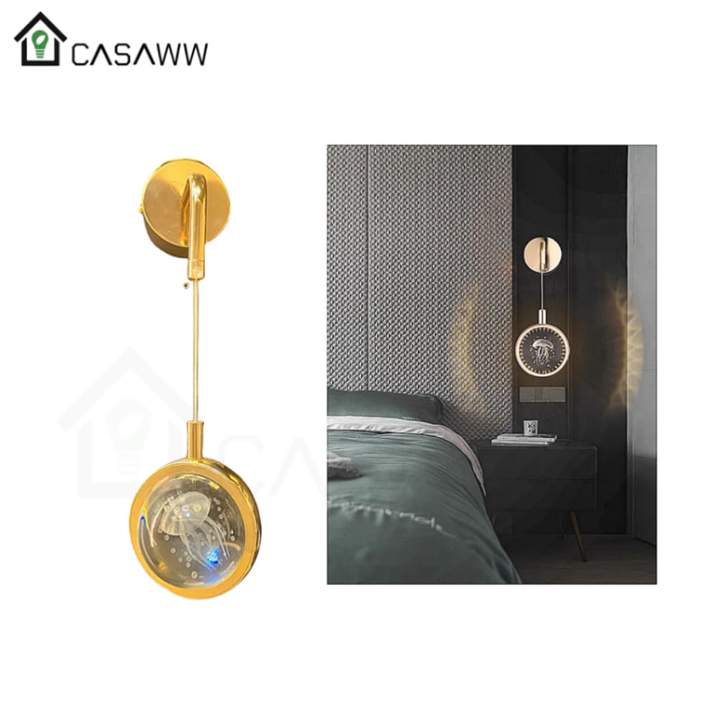 Arandela de Cristal Bolha Dourada Água Viva Arandela Luxo Moderno 10cm 3500K Para Cabeceira de Cama