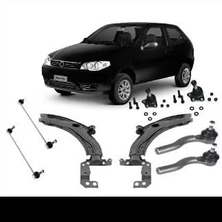 Kit 2 Bandeja 2 Pivô 2 Bieleta 2 Terminal de Direção  Fiat Palio Fire 2000 a 2013 Direção Hidráulica