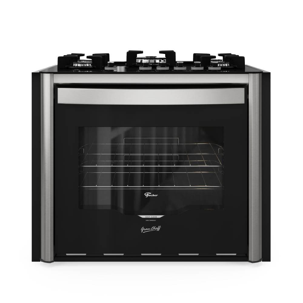 Fogão Fischer Gran Cheff de Embutir 5 Bocas Mesa de Vidro Com Dourador 110L Silver 28550-6554