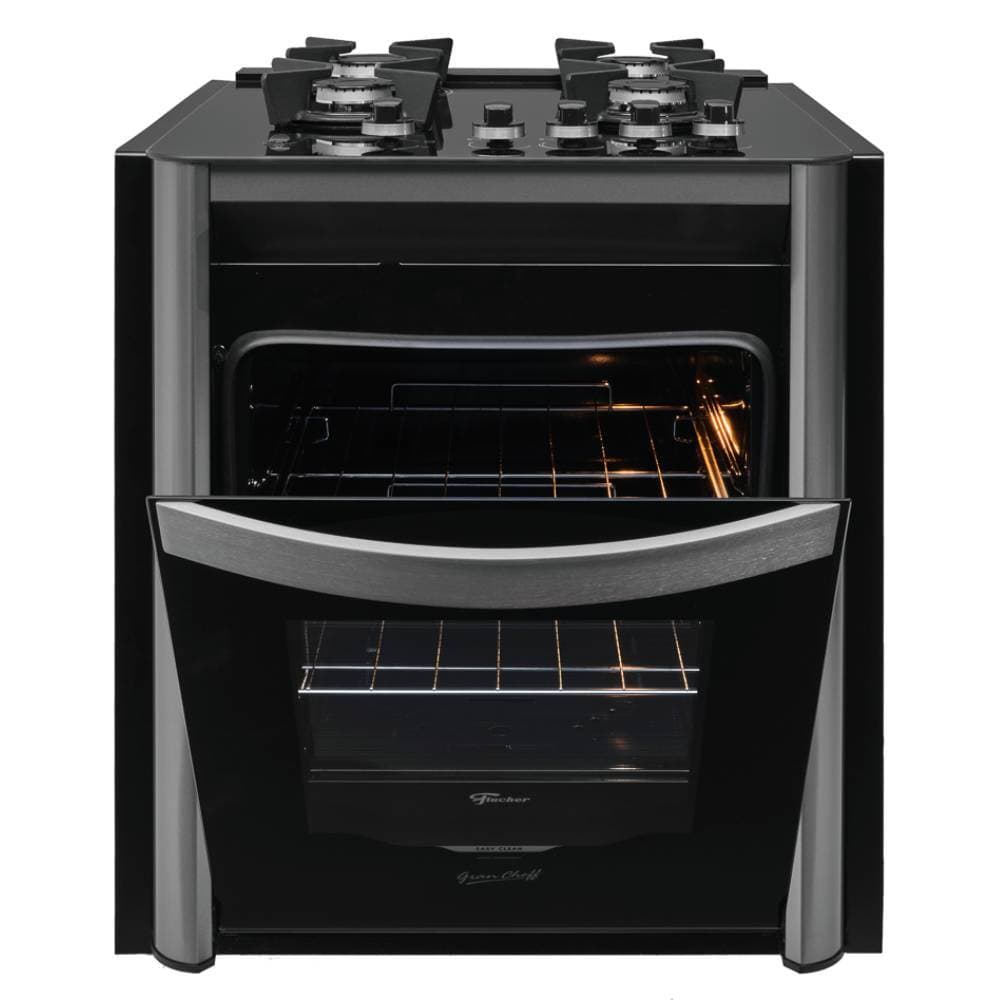 Fogão Fischer Gran Cheff de Embutir 4 Bocas Silver com Mesa de Vidro Preto