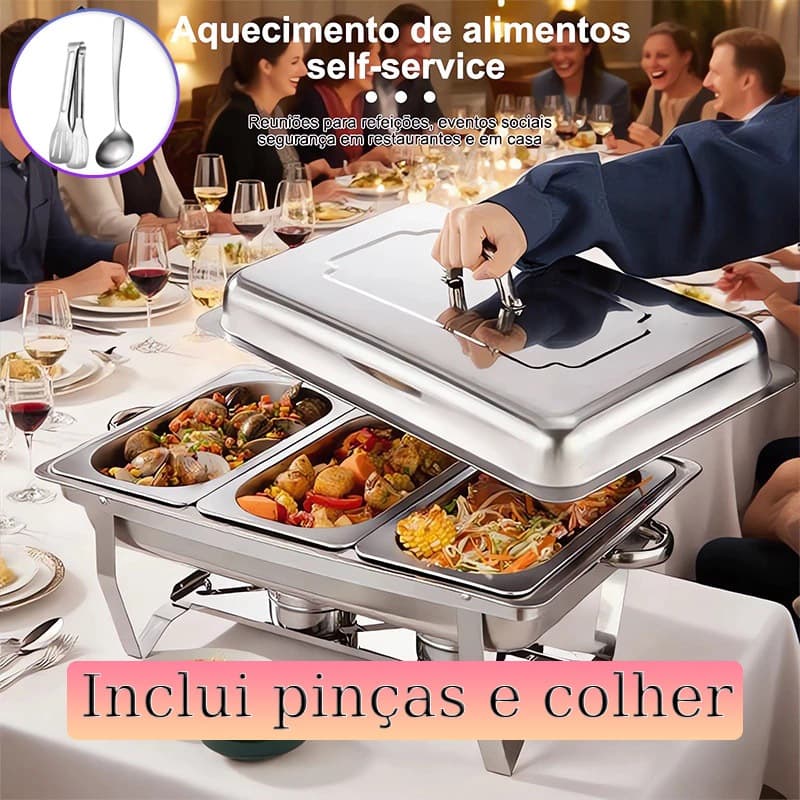 Rechaud Profissional Inox 12L com Divisórias e Utensílios Inclusos