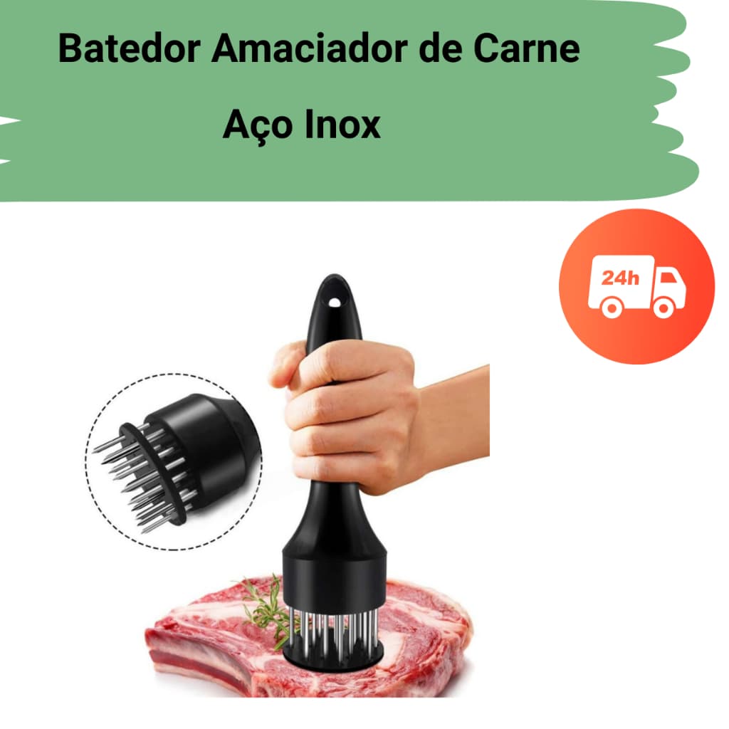 Batedor Amaciador Furador De Carne Bife Martelo Manual Aço Inox