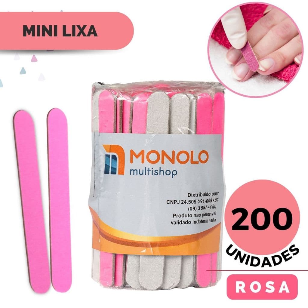 200 Lixas Rosa Unha Mini Descartáveis Manicure Pedicure Profissional Mimo Brinde Outubro Rosa Monolo
