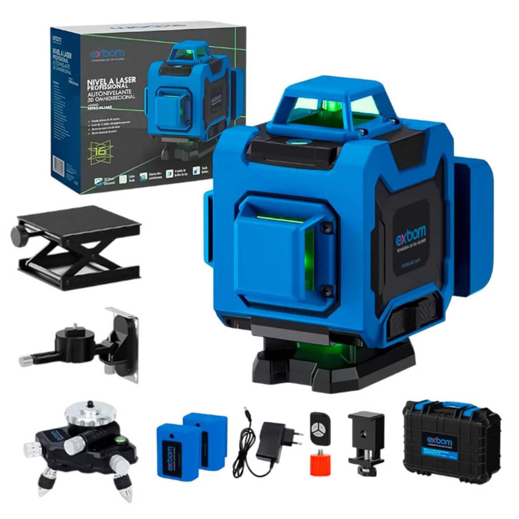 Nível a Laser 4D [16 Linhas]Nível laser 4D profissional com 16 linhas Nível laser verde de alta precisão 4D Nível laser