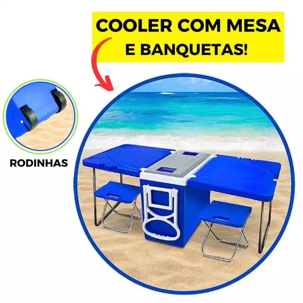 Cooler com mesa e banquetas Super Térmica 5 em 1 na praia