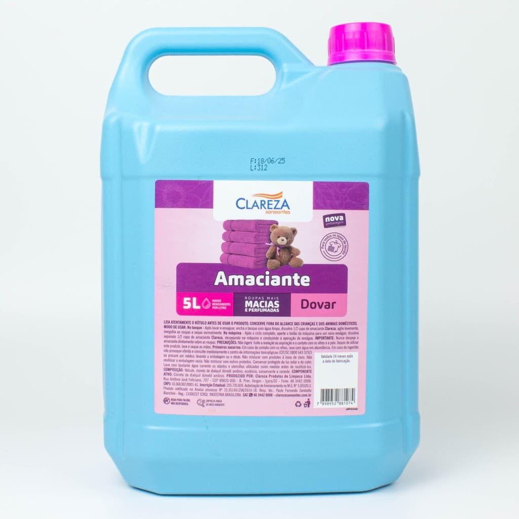 Amaciante de Roupas Vários Aromas 5L Clareza Roupas Macias e Perfumadas 5L Dovar