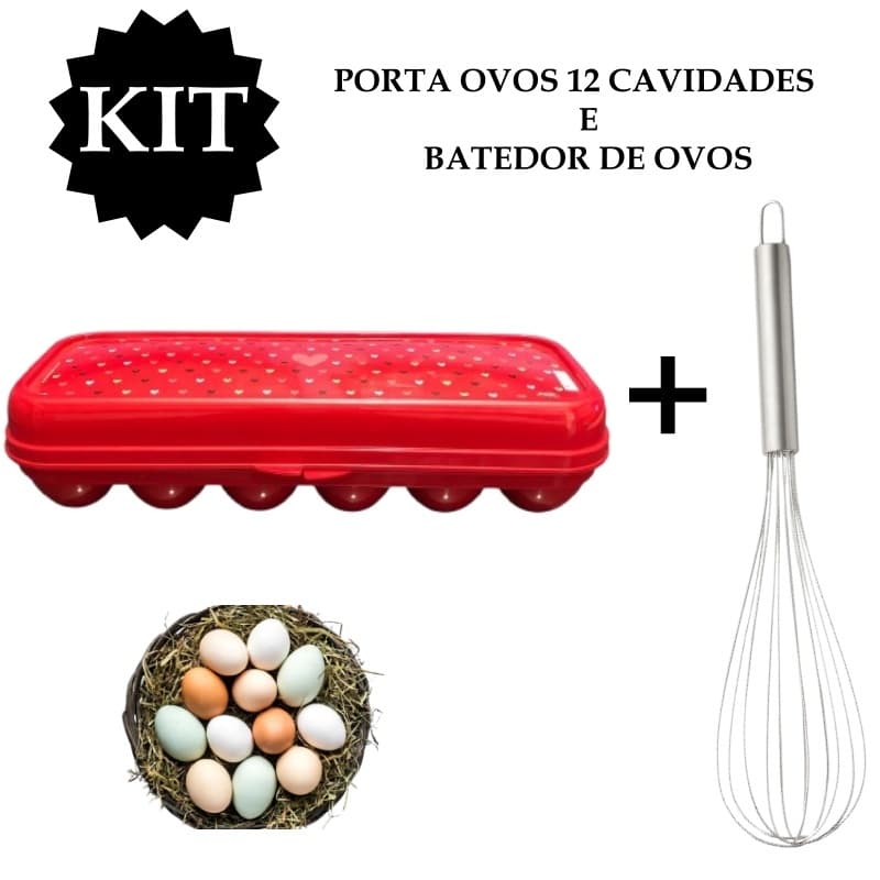 Kit Batedor de Ovos Fouet + Porta Ovos 12 cavidades Duzia Leve Mais Por Menos