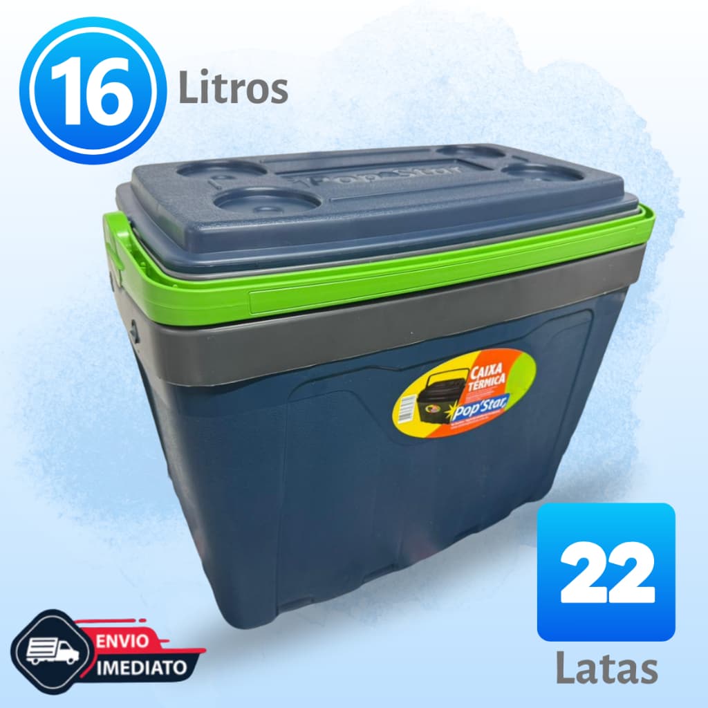 CAIXA TÉRMICA 16 LITROS COOLER POP STAR - 22 LATAS TAMPA COM PORTA COPOS - ENVIO IMEDIATO