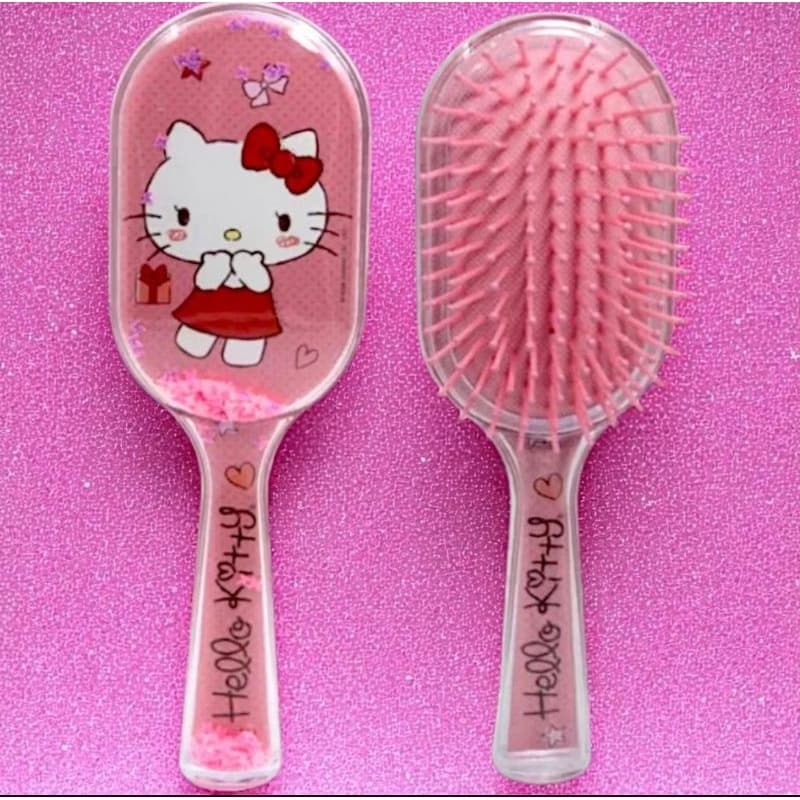 Escova de Cabelo Hello Kitty Glitter Fofo Rosa Escova Raquete Oval De Pentear Acrílico Transparente