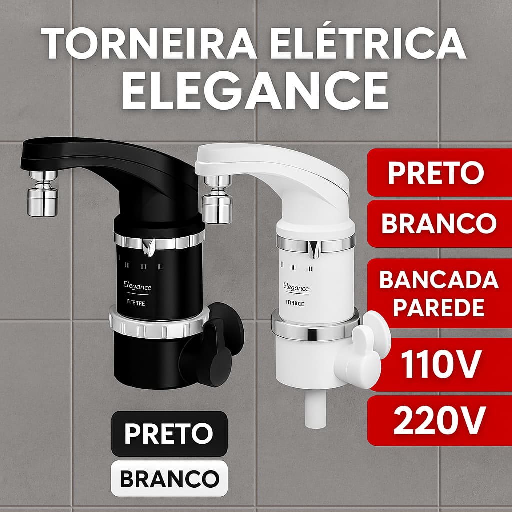 Torneira Elétrica Fame Elegance 4 Temperaturas Preto Branco 110v/4800w 220v/5400w Cozinha Banheiro