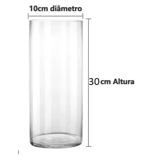 Vaso de vidro cilíndrico transparente 10x30 cm linha premium