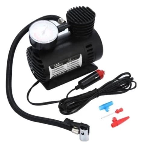 Compressor de ar automotivo portátil 12V 300 psi com manômetro e adaptadores