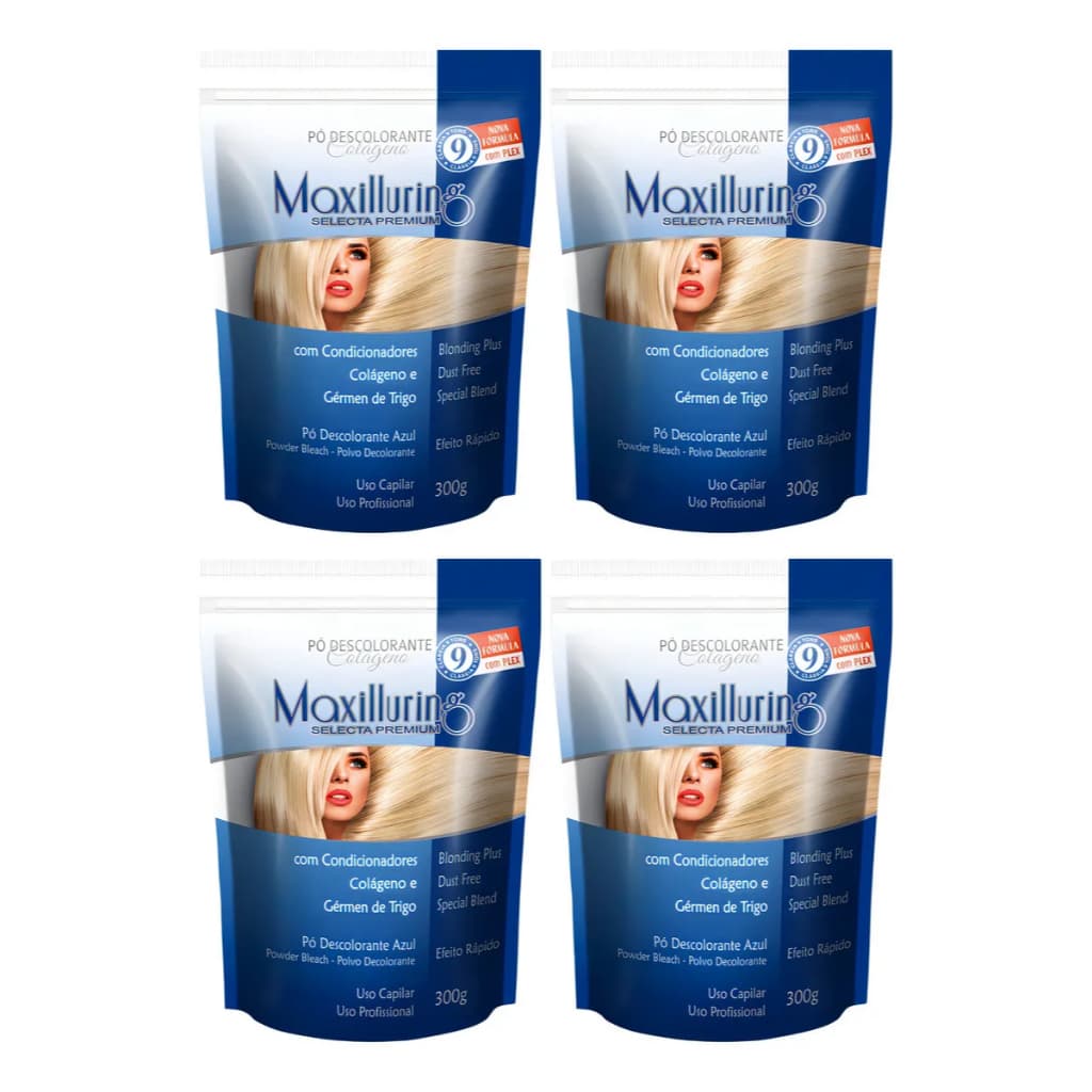 4x Po Descolorante Azul Colageno 300g Abre 9 Tons Com Plex Tom Claros