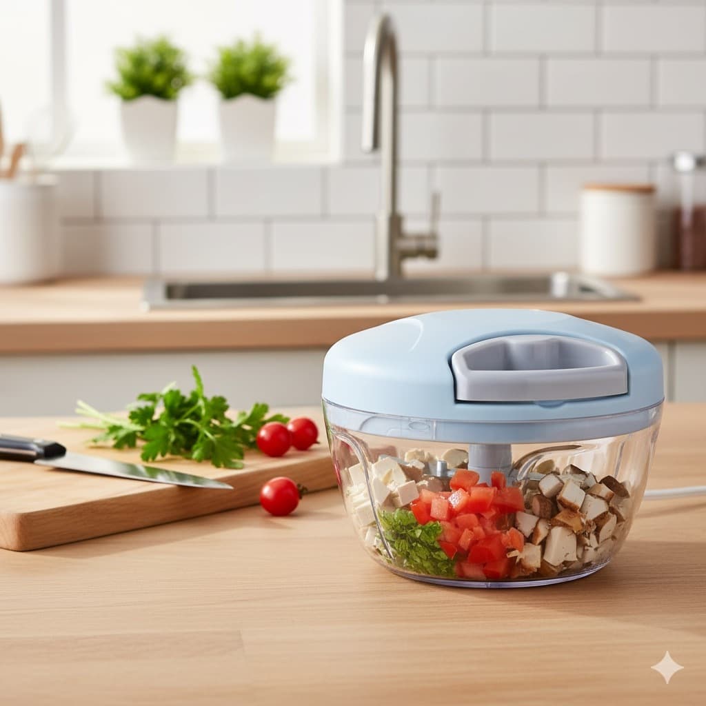 Processador Manual de Alimentos Triturador 3 lâminas 500ml Para Alho Cebola Legumes cor Branco