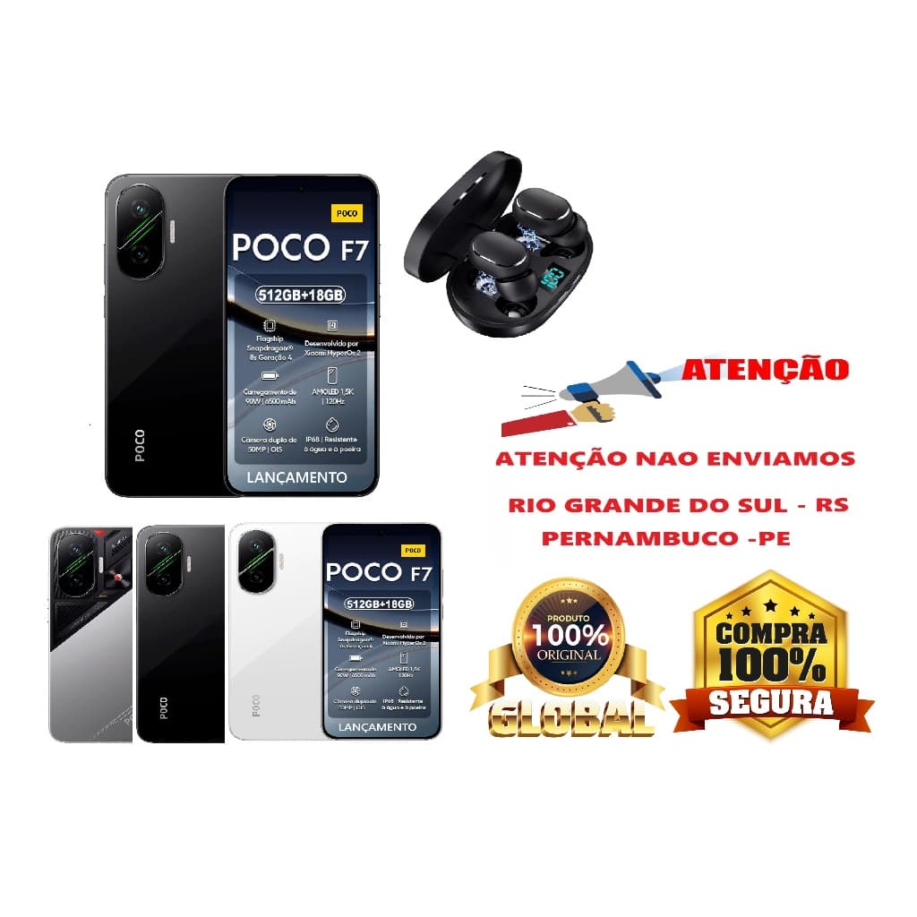 Xiaomi Poco F7  512 GB 12 RAM GLOBAL + BRINDE + NOTA FISCAL NAO ENVIAMOS PERNAMBUCO-PE E RIO GRANDE DO SUL-RS