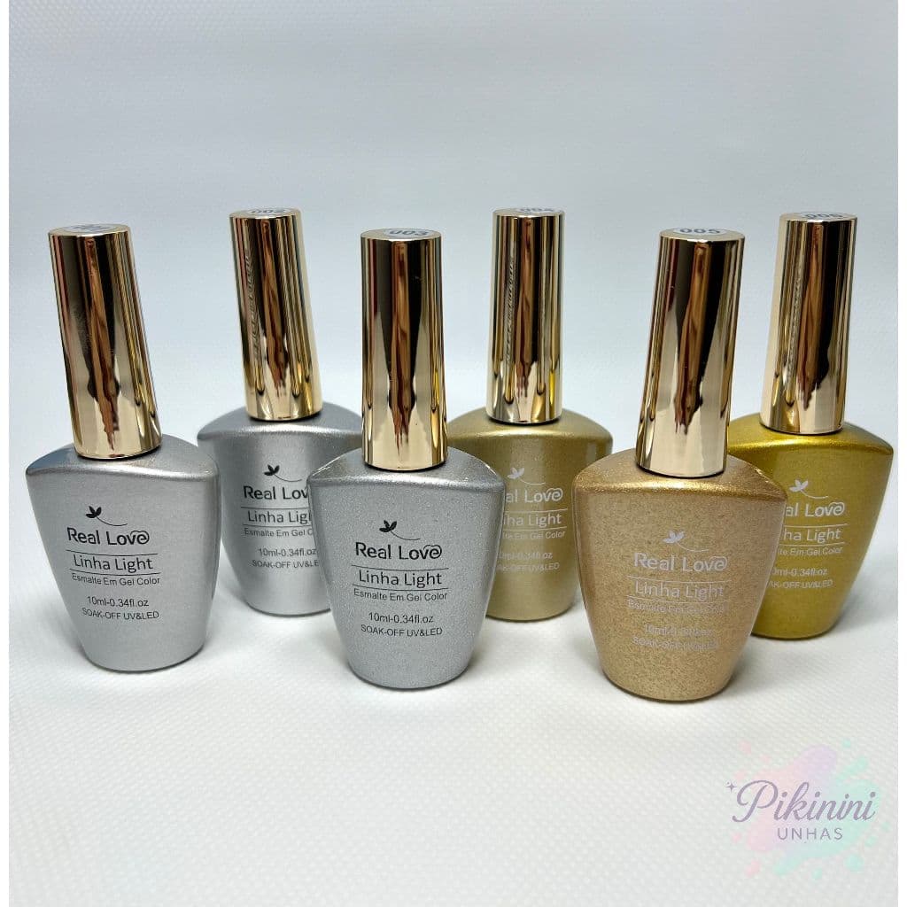 Esmalte em Gel Real Love Linha Light – Tons Prateado e Dourado, Secagem LED/UV, Alta Qualidade 10ml