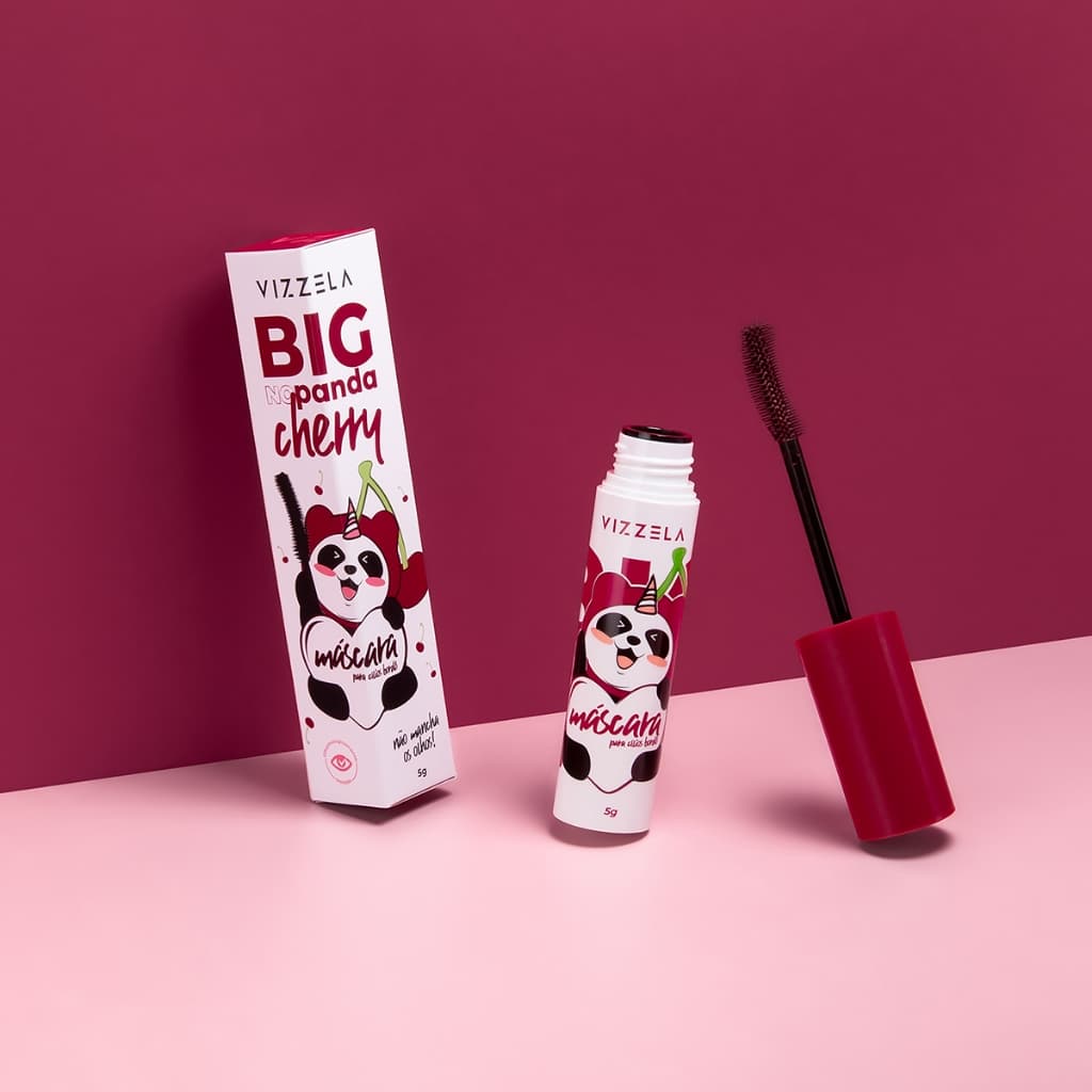 Máscara Cílios Big No Panda Cherry Bordô Volume Curvatura Vegano Original Vizzela